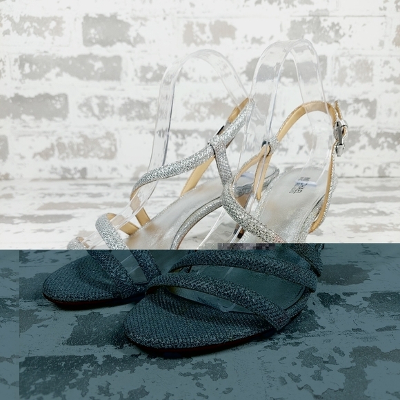 NEW Michael Kors Silver Slip On Buckle Slingback Summer Heeled Sandals O756 - Picture 2 of 13